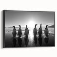 Framed canvas wall art featuring a sleek black side view of a modern penguin design, perfect for animal lovers and contemporary decor enthusiasts.