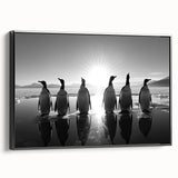 Framed canvas wall art featuring a sleek black side view of a modern penguin design, perfect for animal lovers and contemporary decor enthusiasts.