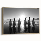 Framed canvas wall art showcasing a side view of a whimsical penguin design, featuring vibrant colors and gold accents, perfect for animal-themed decor.