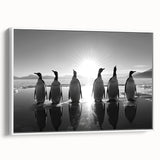 Framed wall art featuring a side view of a whimsical penguin design on a white background, ideal for animal lovers and kids' room decor. Perfect for adding a playful touch to home interiors.