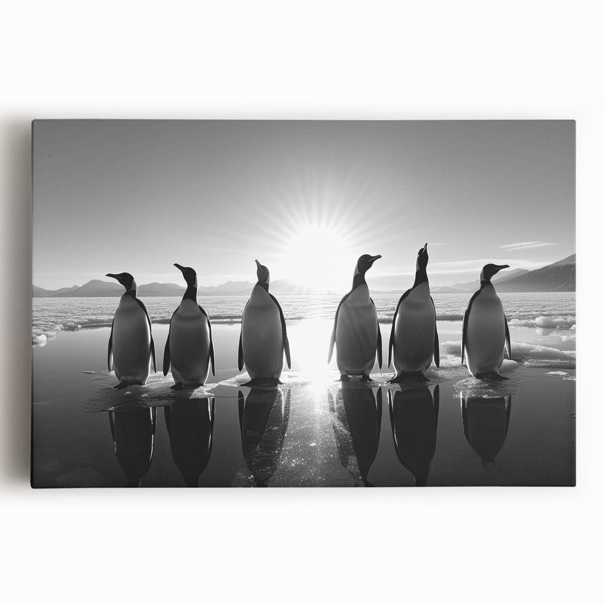 Stretched canvas wall art featuring a whimsical penguin design, showcasing vibrant colors and playful details, perfect for children's rooms and animal lovers.