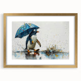 Framed wall art featuring an elegant penguin design, showcasing intricate details and a gold mat, perfect for enhancing modern home decor.