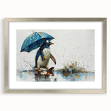 Framed wall art collection featuring a silver mat and a front view of a stylish penguin design, perfect for enhancing modern home décor and animal-themed interiors.
