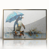 Framed wall art featuring a contemporary penguin design with a gold-acrylic front, showcasing vibrant colors and intricate details, perfect for animal lovers and modern decor.