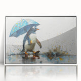 Framed acrylic wall art featuring a playful penguin design, showcasing vibrant colors against a white background, perfect for adding charm to any space.