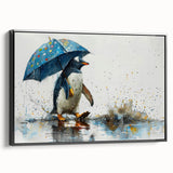 Framed canvas wall art featuring a side view of a penguin design, showcasing vibrant colors and intricate details, perfect for animal lovers and home decor enthusiasts.