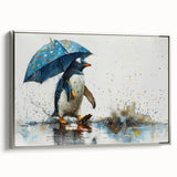 Framed canvas wall art featuring a silver penguin design from the Animals A Wild Life collection, showcasing a side view with intricate details and textures.