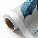 Colorful rolled canvas artwork showcasing a whimsical penguin design, perfect for children's rooms or wildlife-themed decor, displayed in a protective cardboard tube.