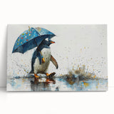Stretched canvas wall art featuring a vibrant penguin design, showcasing rich colors and intricate details, perfect for adding a playful touch to any room decor.