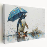 Stretched canvas wall art showcasing a vibrant penguin design, featuring bold colors and intricate details, perfect for wildlife enthusiasts and modern decor.