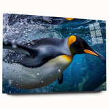 Acrylic glass wall art featuring a side view of a whimsical penguin design, showcasing vibrant colors and playful details, perfect for animal-themed decor.