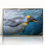 Framed acrylic wall art featuring a stylish penguin design, elegantly presented with a gold frame, ideal for adding a modern touch to home decor. Perfect for animal lovers and wildlife enthusiasts.