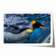 Vibrant penguin-themed wall art print showcasing playful penguins on an ice landscape, perfect for adding a whimsical touch to any modern decor.