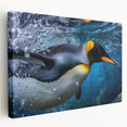 Stretched canvas wall art showcasing a whimsical penguin design in vibrant colors, ideal for children's rooms or playful decor, enhancing any space with charm.