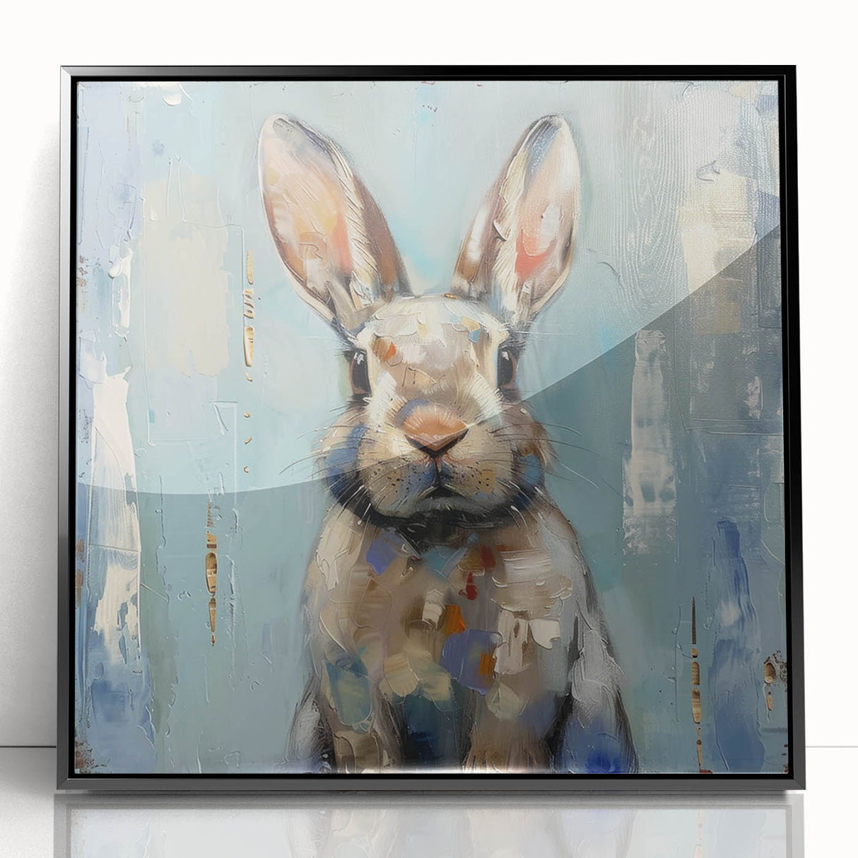 Framed wall art featuring a detailed rabbit design in a wild-life theme, presented in a sleek black frame, ideal for animal lovers and modern decor.