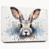 Acrylic glass wall art collection featuring a whimsical rabbit design, displayed from the side with visible mounting pins, ideal for animal-themed decor.
