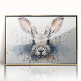 Framed wall art showcasing a delicate rabbit design in a gold-acrylic frame, ideal for adding a whimsical touch to home decor. Features vibrant colors and intricate detailing, perfect for animal lovers and modern living spaces.