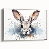 Framed canvas wall art showcasing a detailed rabbit design, elegantly displayed in a silver frame, perfect for animal lovers and home decor enthusiasts.