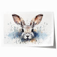 Whimsical rabbit illustration in vibrant colors, part of a wildlife-themed wall art collection, showcasing detailed nature elements on a rolled print. Perfect for animal lovers.