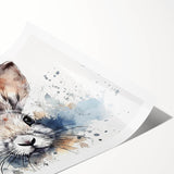 Rolled print showcasing a whimsical rabbit design in a vibrant, colorful style, perfect for children's room decor, highlighting playful animal theme.