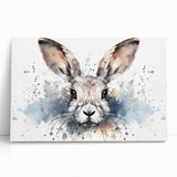 Stretched canvas artwork featuring a whimsical rabbit design in vibrant colors, ideal for children's room decor, showcasing playful nature and creativity.