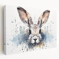 Stretched canvas wall art showcasing an artistic rabbit design in a natural setting, ideal for animal lovers and home decor enthusiasts, featuring vibrant colors and detailed textures. Perfect for enhancing living spaces with a touch of wildlife charm.