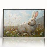 Framed wall art featuring a detailed design of a rabbit, showcased in a sleek silver frame. The artwork captures the essence of wildlife, perfect for nature enthusiasts and home decor.
