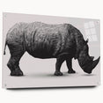 Side view of a striking rhinoceros design wall art piece, crafted from acrylic glass, showcasing intricate details and vibrant colors. Perfect for wildlife enthusiasts and home decor.