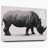 Side view of a striking rhinoceros design wall art piece, crafted from acrylic glass, showcasing intricate details and vibrant colors. Perfect for wildlife enthusiasts and home decor.