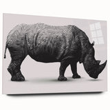 Side view of a contemporary acrylic glass wall art featuring a stunning rhinoceros design, ideal for wildlife enthusiasts, adding a vibrant touch to any space.