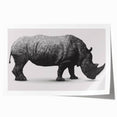 Rhinoceros wall art design featuring a vibrant depiction of a rhinoceros in a natural setting, ideal for wildlife enthusiasts and home decor. The rolled print showcases intricate details and earthy tones, perfect for adding a touch of nature-inspired elegance to any space.