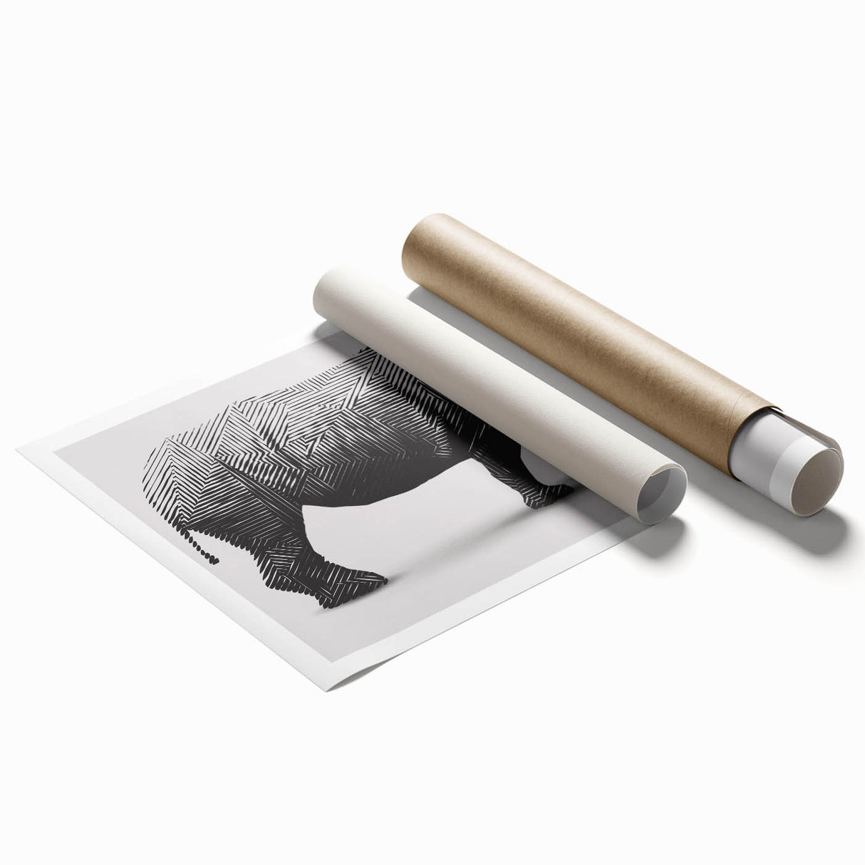 Rhinoceros wall art print showcasing a vibrant and abstract design, ideal for animal lovers and home decor enthusiasts. This rolled artwork features rich colors and detailed textures, perfect for adding a unique touch to any space.
