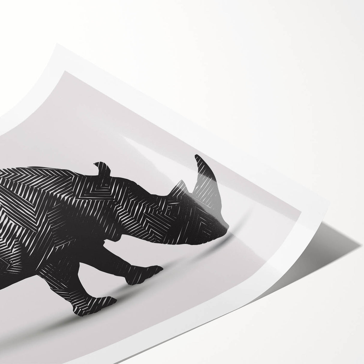 Detailed illustration of a rhinoceros against a vibrant landscape, showcasing intricate details and rich colors, perfect for wildlife-themed home decor.