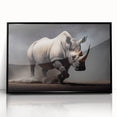 Framed wall art featuring a black front view of a rhinoceros design from the "Animals of the Wild" collection, showcasing intricate details and vibrant colors. Ideal for wildlife enthusiasts and modern decor.