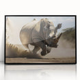 Framed wall art featuring a striking black and white design of a rhinoceros, showcasing intricate details and textures, perfect for wildlife enthusiasts and modern decor.