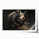 Rhinoceros wall art print showcasing a detailed wildlife design, featuring rich colors and intricate patterns, ideal for animal lovers and eco-conscious decor.