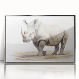 Framed wall art featuring a striking silver-accented rhinoceros design, showcasing intricate details on a vibrant background, perfect for animal lovers and modern decor.