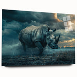 Acrylic wall art showcasing a side view of a rhinoceros, featuring detailed textures and vibrant colors, perfect for wildlife enthusiasts and home decor.