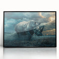 Framed acrylic wall art showcasing a striking black rhinoceros design, perfect for wildlife enthusiasts. This piece adds a bold statement to any decor.