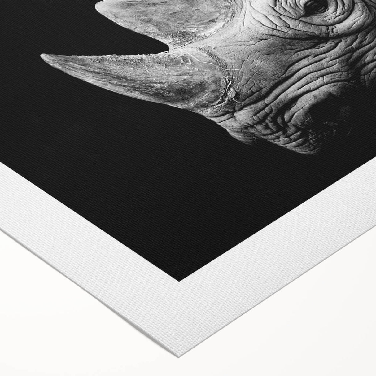 Rolled canvas print showcasing a striking rhinoceros design in vibrant colors, ideal for wildlife enthusiasts and modern decor, presented in a protective cardboard tube.