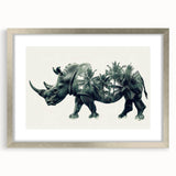 Framed wall art collection featuring a striking silver mat and a detailed design of a rhinoceros, perfect for wildlife enthusiasts and modern decor.