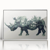 Framed acrylic wall art showcasing a detailed white-front view of a rhinoceros, perfect for wildlife enthusiasts and home decor, enhancing any space with its captivating design.