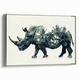 Framed canvas wall art depicting a silver side view of a rhinoceros, showcasing intricate details and textures in a modern wildlife design, perfect for animal lovers.