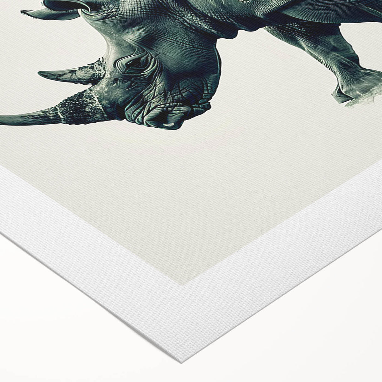 Rhinoceros design rolled canvas wall art showcasing a vibrant, colorful depiction of wildlife, perfect for animal lovers and home decor enthusiasts.