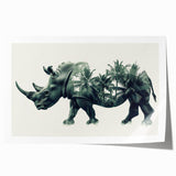 Rhinoceros wall art print showcasing a vibrant wildlife design, featuring a detailed illustration of a rhino in its natural habitat, rolled for easy display.
