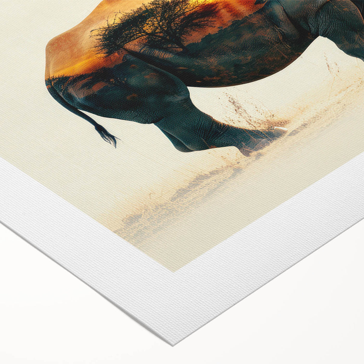Rhinoceros wall art design on rolled canvas, showcasing intricate details and vibrant colors, perfect for wildlife enthusiasts and home decor.