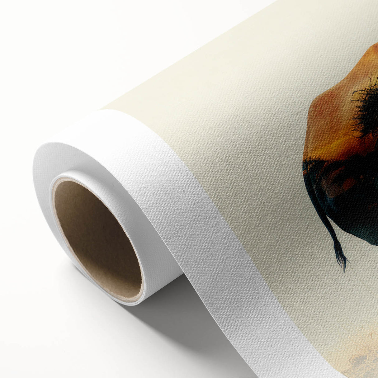 Rhinoceros wall art design on rolled canvas, showcasing intricate details and vibrant colors, perfect for wildlife enthusiasts and home decor. Ideal for nature-themed interior spaces.