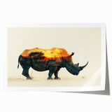 Detailed wall art print of a rhinoceros, showcasing intricate designs and vibrant colors, ideal for wildlife enthusiasts and home decor, presented as a rolled canvas.