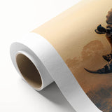 Rolled canvas showcasing a vibrant rhinoceros design, part of a wildlife wall art collection, featuring bold colors and intricate details, perfect for nature enthusiasts.