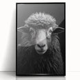 Framed wall art featuring a black acrylic design of a sheep, showcasing intricate details and textures, perfect for adding a rustic charm to home decor.